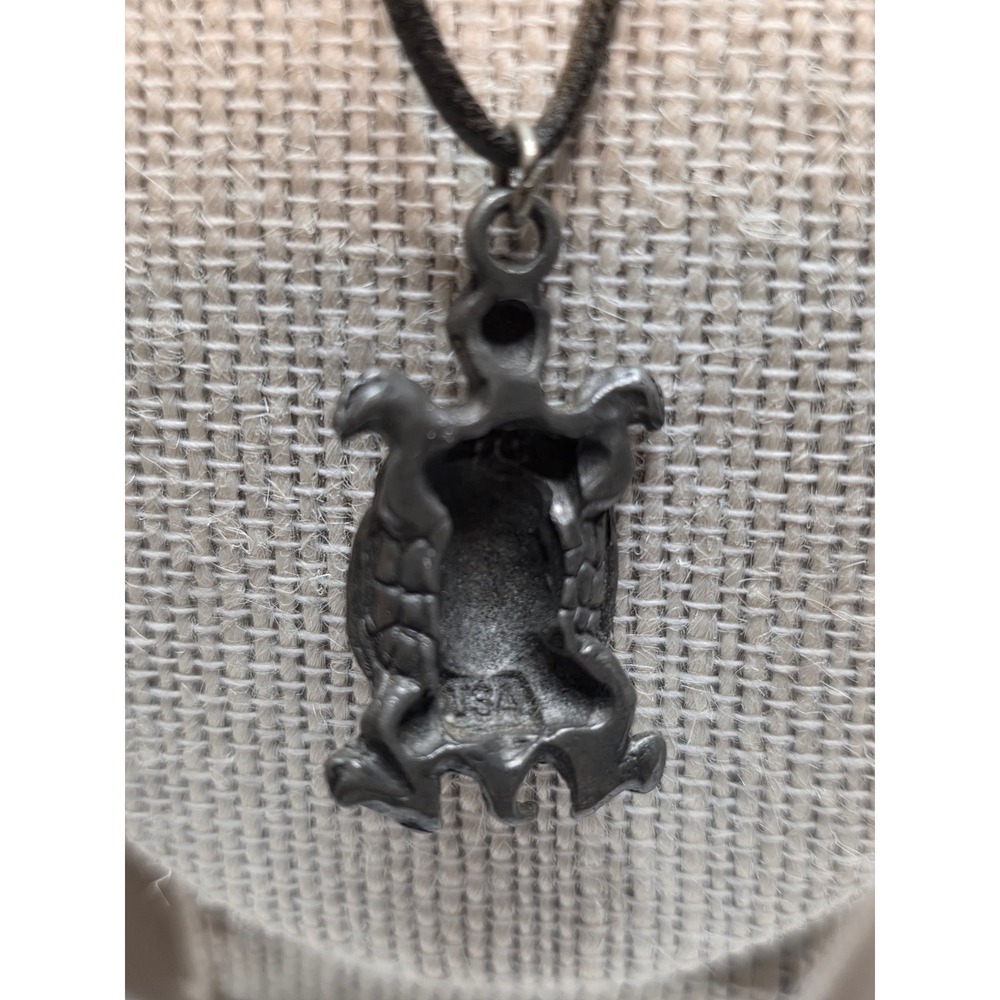 Pewter Sea Turtle Pendant Necklace Adjustable Brown Cord USA Made Beach Jewelry - Picture 2 of 13